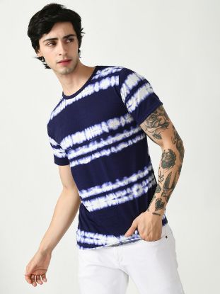 Picture of Nologo Navy Wave Printed Round Neck T-Shirt