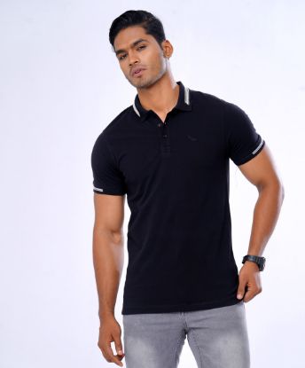 Black Pique Short Sleeve Polo Shirt